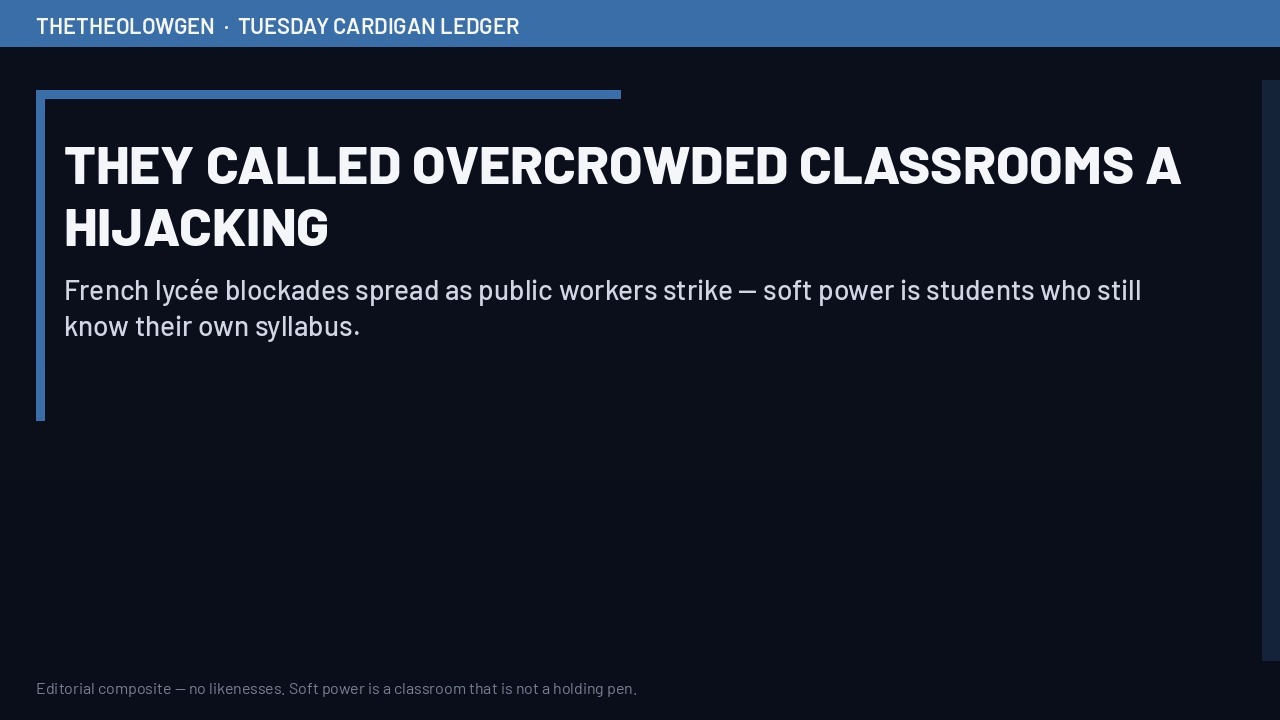 THEY CALLED OVERCROWDED CLASSROOMS A HIJACKING | French lycée blockades spread as public workers strike — soft power is students who still know their own syllabus