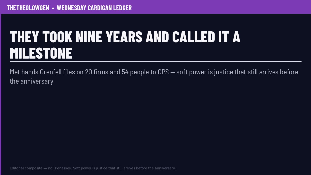 THEY TOOK NINE YEARS AND CALLED IT A MILESTONE | Met hands Grenfell files on 20 firms and 54 people to CPS — soft power is justice that still arrives before the anniversary