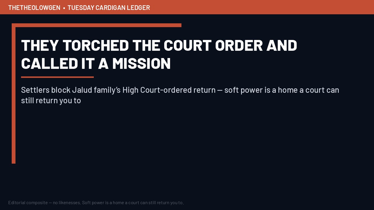 THEY TORCHED THE COURT ORDER AND CALLED IT A MISSION | Settlers block Jalud family’s High Court-ordered return — soft power is a home a court can still return you to
