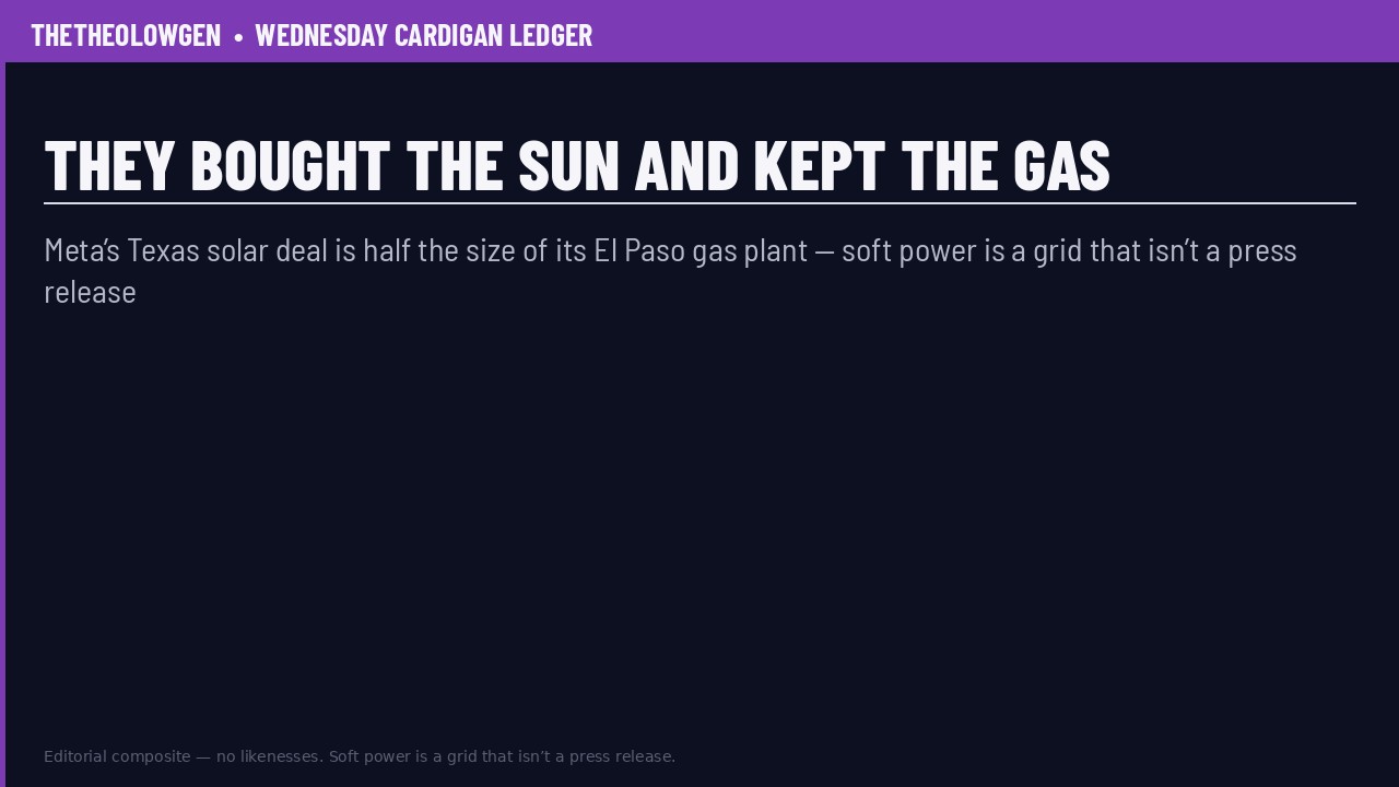 THEY BOUGHT THE SUN AND KEPT THE GAS | Meta’s Texas solar deal is half the size of its El Paso gas plant — soft power is a grid that isn’t a press release