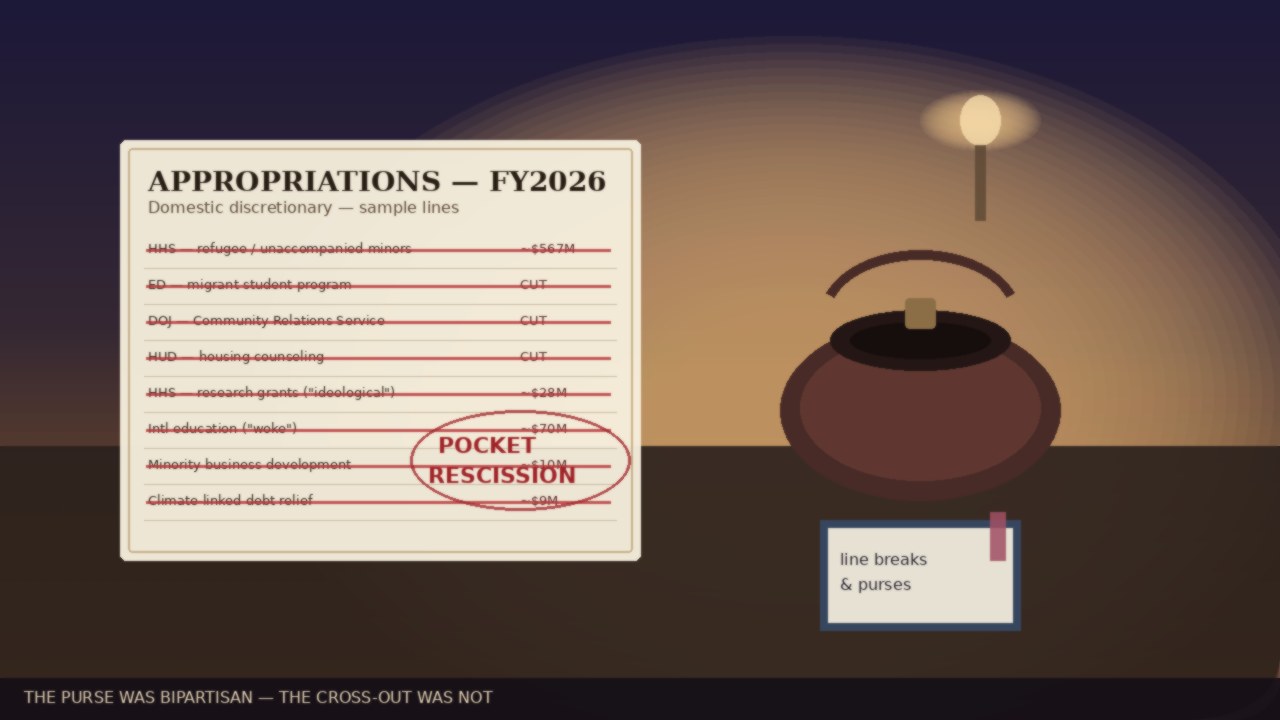 THEY POCKETED THE PURSE AND CALLED IT GOVERNANCE | Fresh from a poetry reading, Trump’s $810M “pocket rescission” feels like a stanza where Congress’s line breaks get crossed out