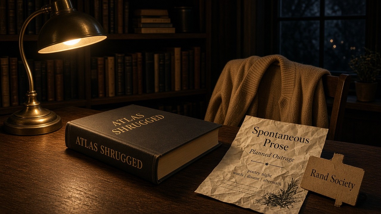 THEY OPENED THE WRONG DOOR AND CALLED IT LITERATURE | Theo meant Spontaneous Prose, Planned Outrage — walked into a Rand Society Atlas Shrugged reading instead