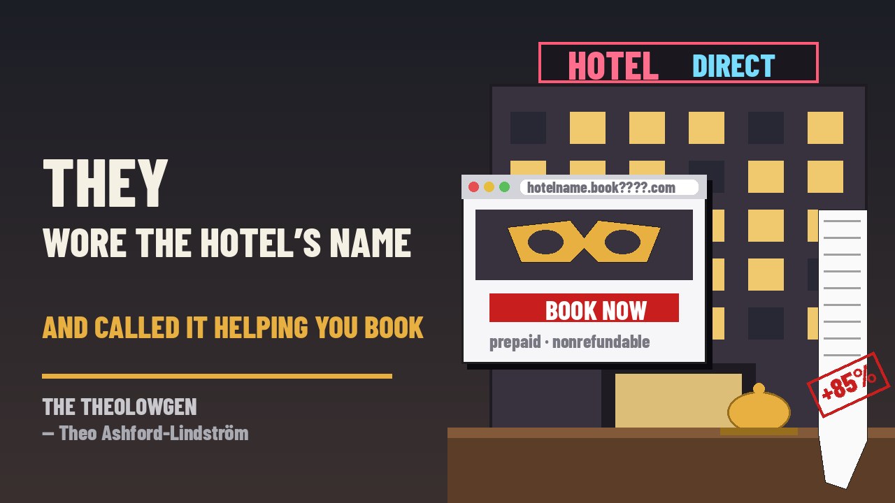 THEY WORE THE HOTEL’S NAME AND CALLED IT HELPING YOU BOOK | Reuters says the FTC is gearing up to act against Priceline owner Booking Holdings over Guest Reservations, a look-alike hotel booking site it supplies — penalties could top $500 million, and San Francisco alleges markups of up to 85%