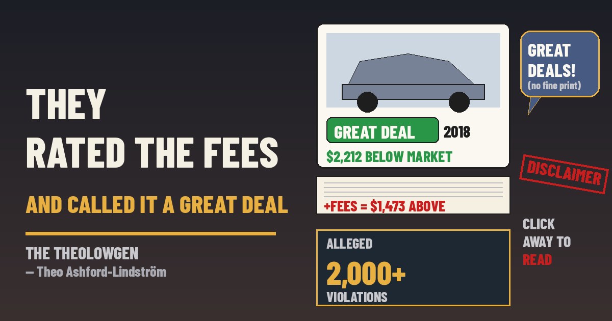 THEY RATED THE FEES AND CALLED IT A GREAT DEAL | New York City’s consumer agency sues CarGurus in state Supreme Court over more than 2,000 alleged Consumer Protection Law violations — “Great Deal” badges on asking prices that leave out hundreds or thousands in mandatory fees, down payments and trade-in conditions, a 2018 Honda billed $2,212 under market that was really $1,473 over, and an AI chatbot that lists “deals” without the disclaimers; CarGurus says it will “defend the company vigorously”
