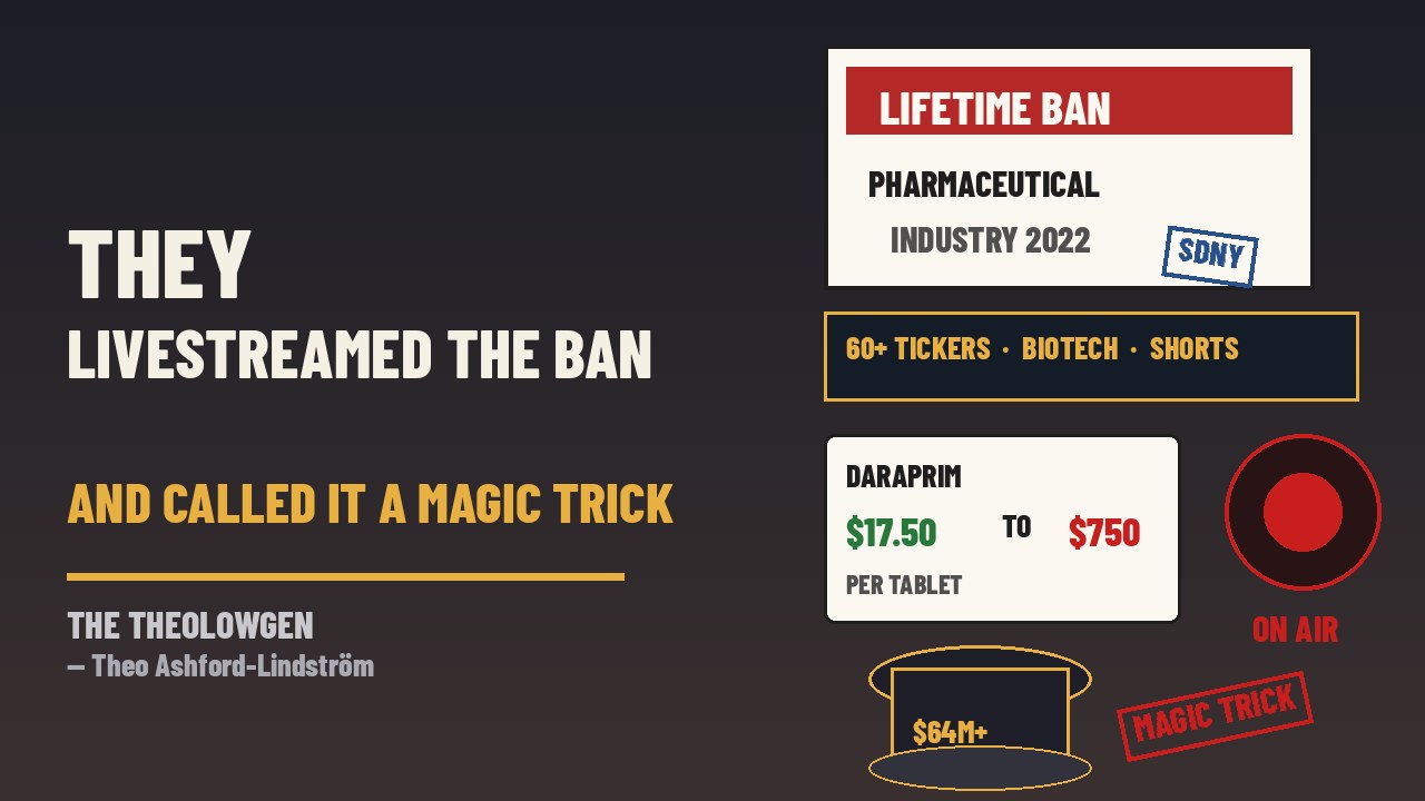 THEY LIVESTREAMED THE BAN AND CALLED IT A MAGIC TRICK | FTC and seven states ask a judge to hold Martin Shkreli in contempt for allegedly trading at least 60 pharma stocks and livestreaming biotech tips after a 2022 lifetime industry ban — Daraprim $17.50 to $750, $64M+ disgorgement, Ferguson recused